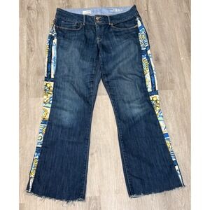 Gap 1969 Perfect Boot Jeans Womens 29/8a Dark Wash Floral Side Stripe Raw Hem‎
